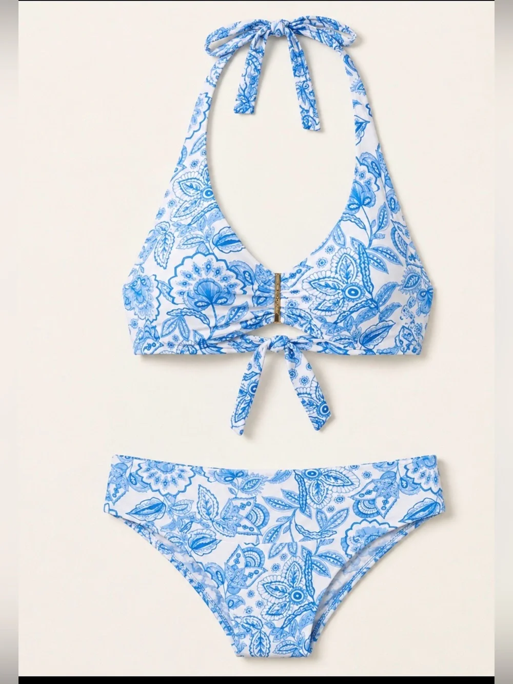 Melissa Odabash Provence Print Halter Bikini Set Blue White NWT US 12